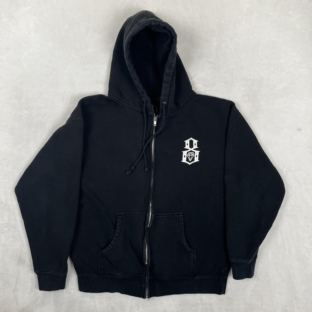 REBEL 8 Hoodie Mens Large Black Full Zip Fleece Sweatshirt Back Graphic Logo